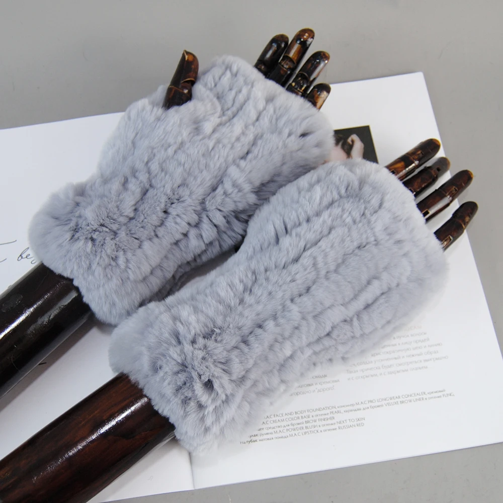 Hot Sale Winter Women Natural Real Rex Rabbit Fur Gloves Good Elastic Knitted Rabbit Fur Mittens Lady Real Rex Gloves
