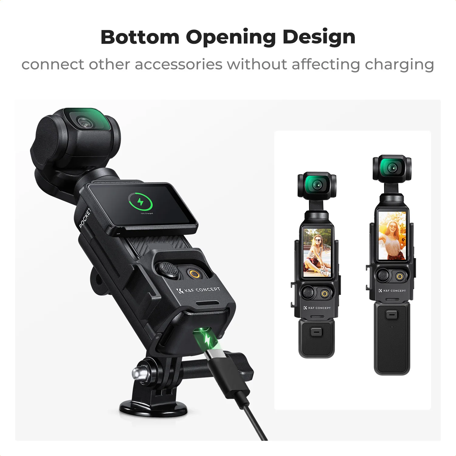 K&F CONCEPT DJI 오즈모 포켓 3용 확장 어댑터 마운트, 콜드 슈 마운트/1/4인치 나사 구멍이 있는 확장 마운팅 브래킷 프레임