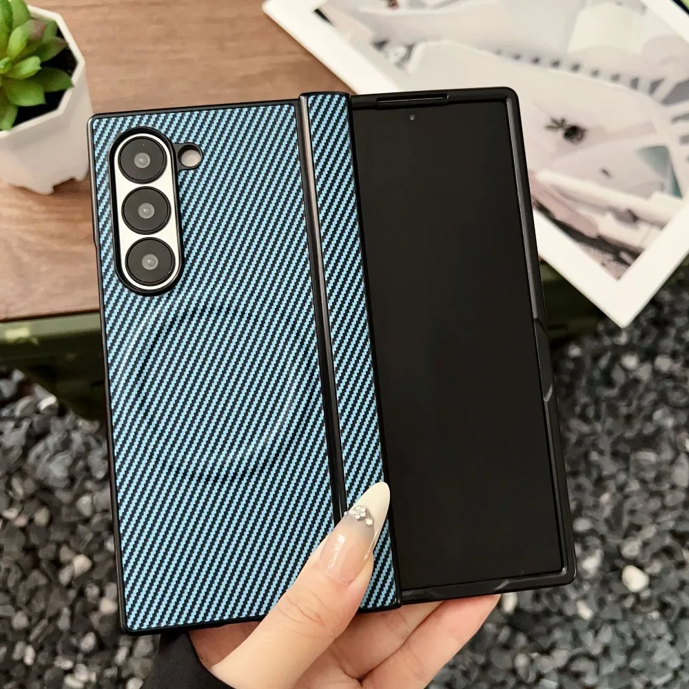 Luxury Carbon Fiber Magnetic Hinge Phone Case with Wireless Charging and Shockproof Bumper Cover
