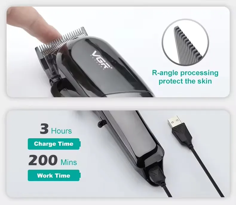 Description Picture 6 of itemVGR Hair Trimmer Professional Electric LED Display Hair Cutting Machine Cordless Rechargeable Barber Hair Trimmer for Men V-118