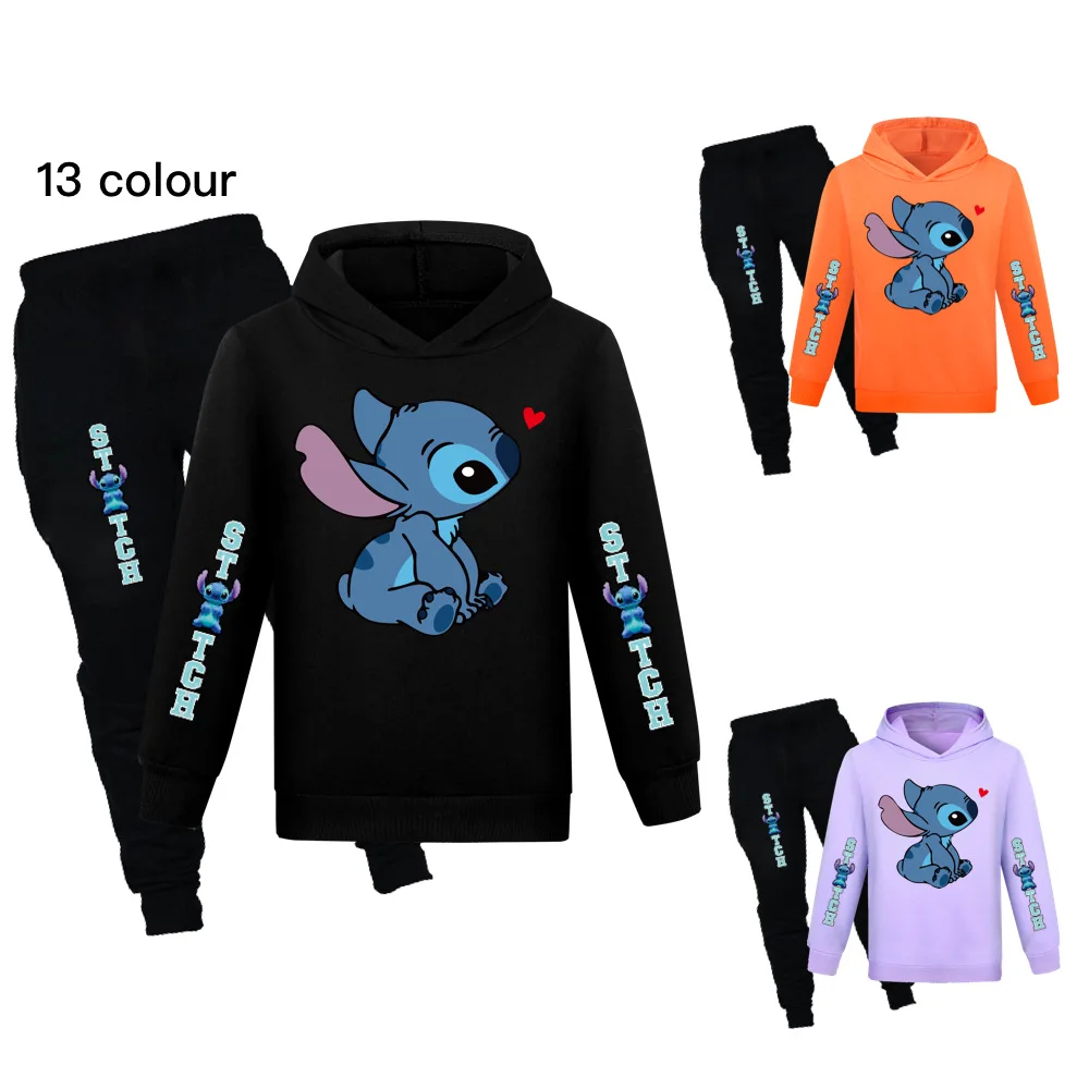 

MINISO Disney Children's Cartoon Stitch Boys and Girls Hooded Sweatshirt + Casual Pants Fashionable and Versatile Suit