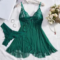 Bretelles en Tulle exquises pour femmes, sous-vêtements en dentelle à col en v, ensemble de robe tanga semi-transparente, Lingerie féminine, chemises de nuit 5