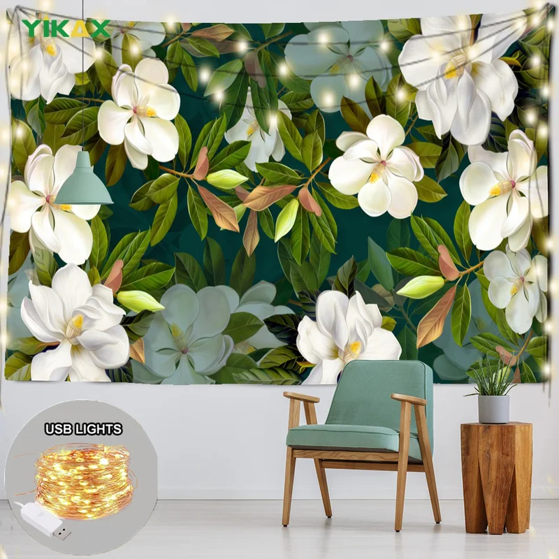 

New Arrival Flowers Tapestry with Lights Art Mandala Style Tapestries Large Area Wall Hanging Living Room Decoration Aesthetic