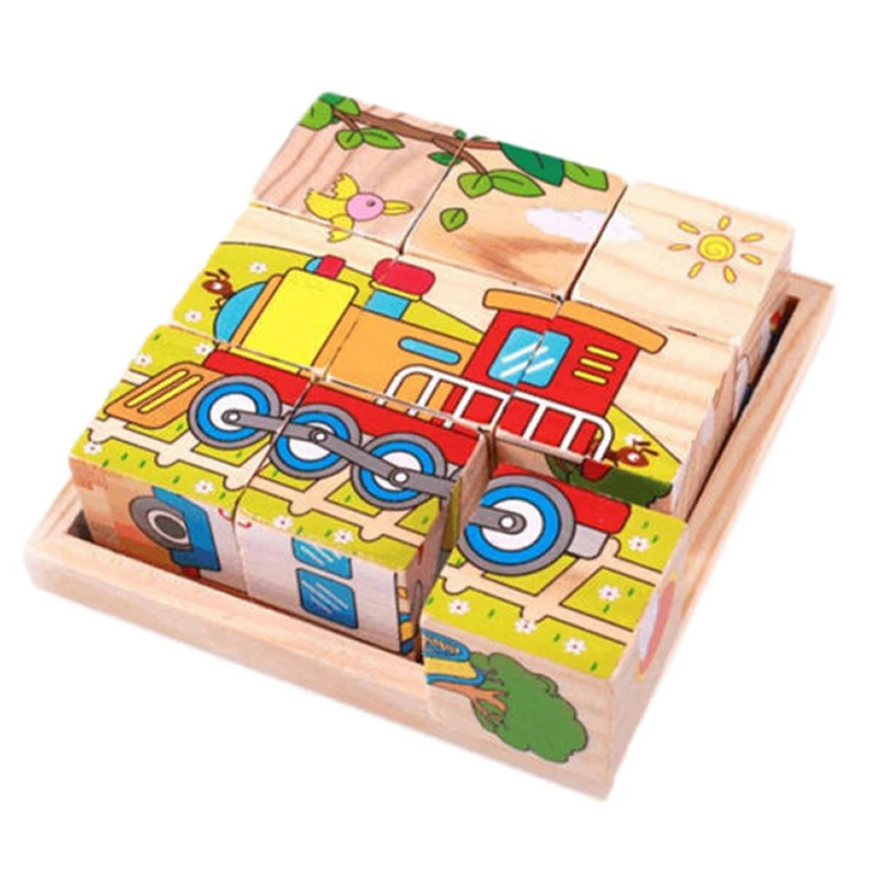 

New Nine Puzzle Six-Sided 3D Jigsaw Cubes Puzzles Tray Wooden Storage Toys Accessories for Children Kids Educational Funny Games
