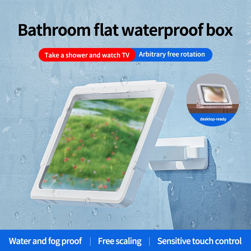 Waterproof Wall-Mounted Tablet Holder for Shower and Bathroom Entertainment, No-Drill Installation