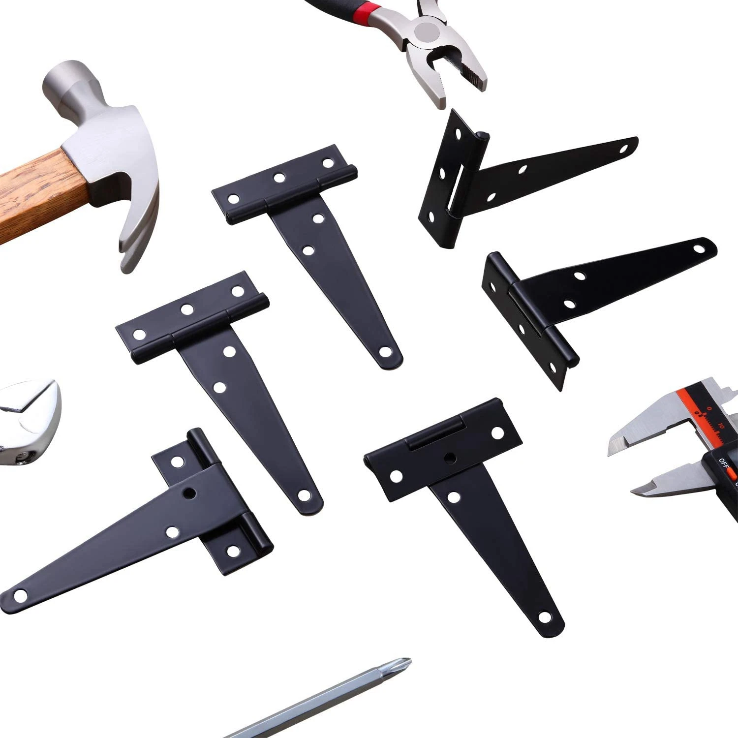 6 PCS 4 Inch T-Strap Hinges Rustic Gate Strap Hinge Rustproof Gate Door Black Hinges for Windows, Fence and Barn Gates stainless steel hinges,door hinges