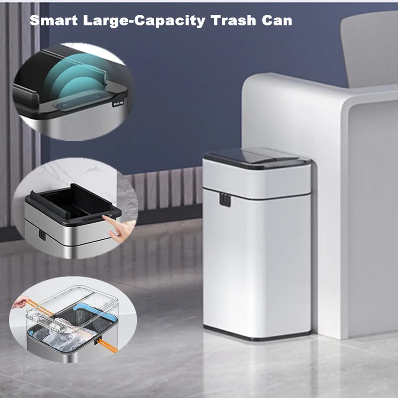 

60L Automatic Sensor Trash Can Smart Waterproof Wastebasket Stainless Intelligent Electric Bin For Bathroom Kitchen Living Room