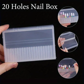 20 Holes Nail Drill Bits Storage Box Nail Grinding Head Holder Stand Display Cleanser Dustproof Cutter Manicure Organizer Stand