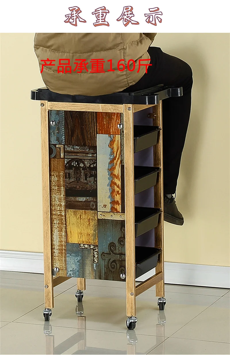 Description Picture 6 of itemVintage Salon Trolleys Beauty Salon Furniture Multi-layer Shelf Tool Cart Light Luxury Barber Shop Wrought Iron Trolley