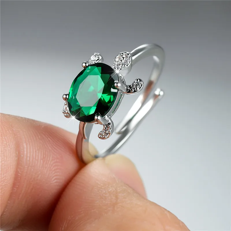 Boho Silver Color Animal Ring Big Oval Stone Sea Turtle Ring Multicolor Birthstone Open Adjustable Rings For Women Ocean Jewelry finger rings fashion rings fashion ring metal rings stone rings bohemian rings