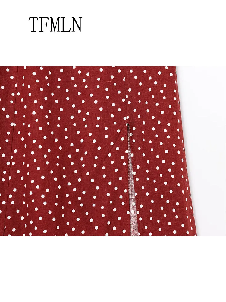 TFMLN Womens Polka Dot Midi Dresses 2025 Summer Elegant Strap Slim Dress Woman Sleeveless Red Long Dress Evening Party Dresses