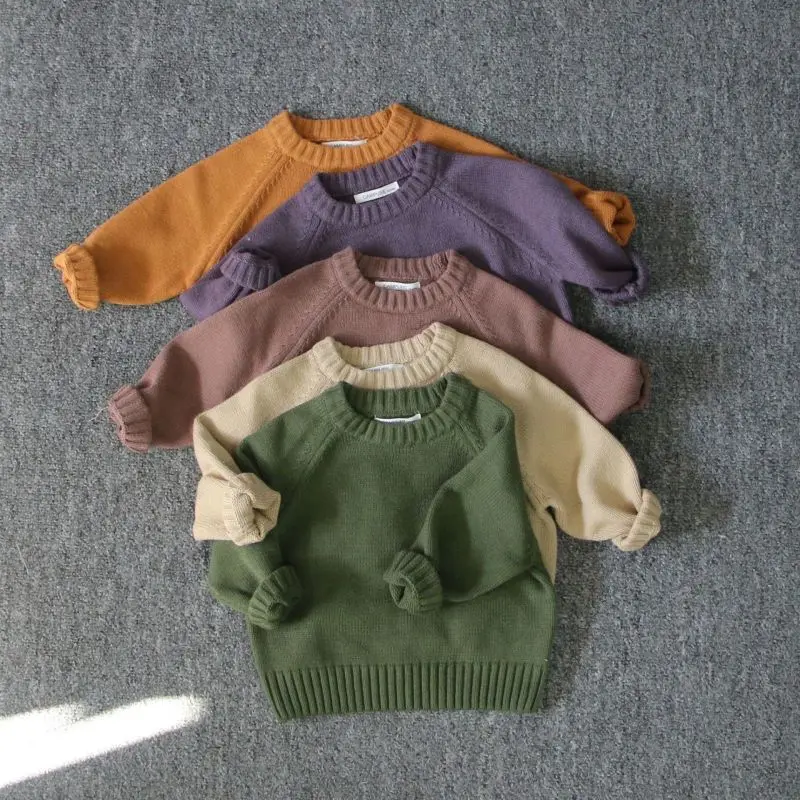 

Fashion Boy Girl Vintage Sweater Autumn Winter Infant Toddle Child Knitted Pullover Raglan Top Loose Cotton Baby Clothes 1-10Y
