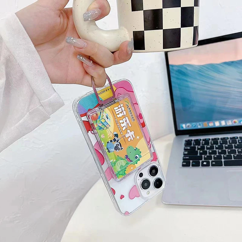 Clear Magnetic Card Holder Wallet Case with Foldable Phone Stand and Card Slots
