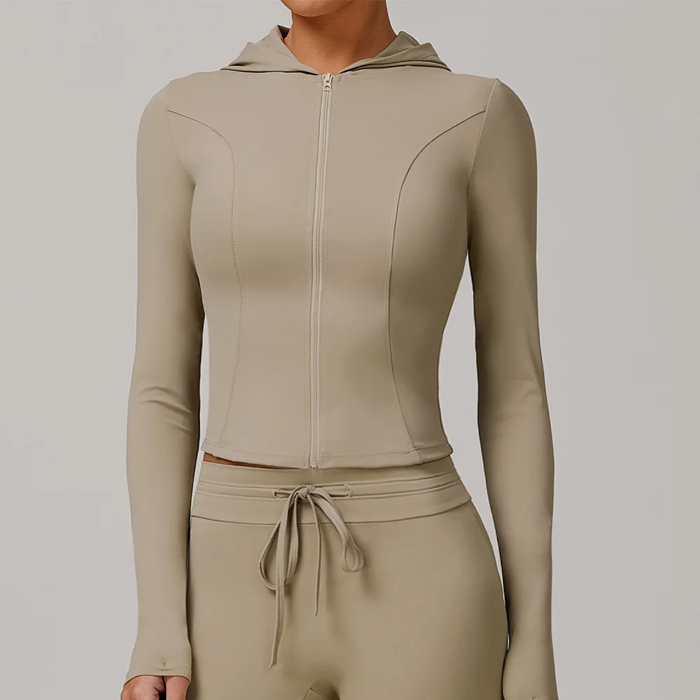Women's Jacket Hooded Cardigan Tight Quick-dry Sports Fitness Coat Running Training Shirt Yoga Clothes Long Sleeve Sport Jacke