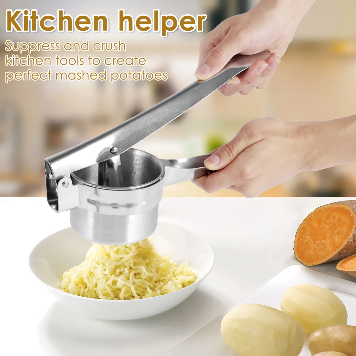 Stainless Steel Potato Ricer Heavy Duty Potato Masher Manual Pressure Labor Saving Press and Mash Household Kitchen Tool