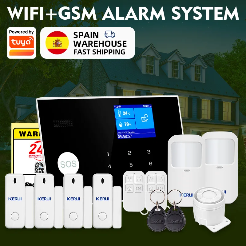 Système d'alarme KERUI WIFI GSM prenant en charge 3 zones filaires, alarme domestique anti-intrusion, compatible avec le capteur PIR intelligent Tuya 433mhz, protection de sécurité 1