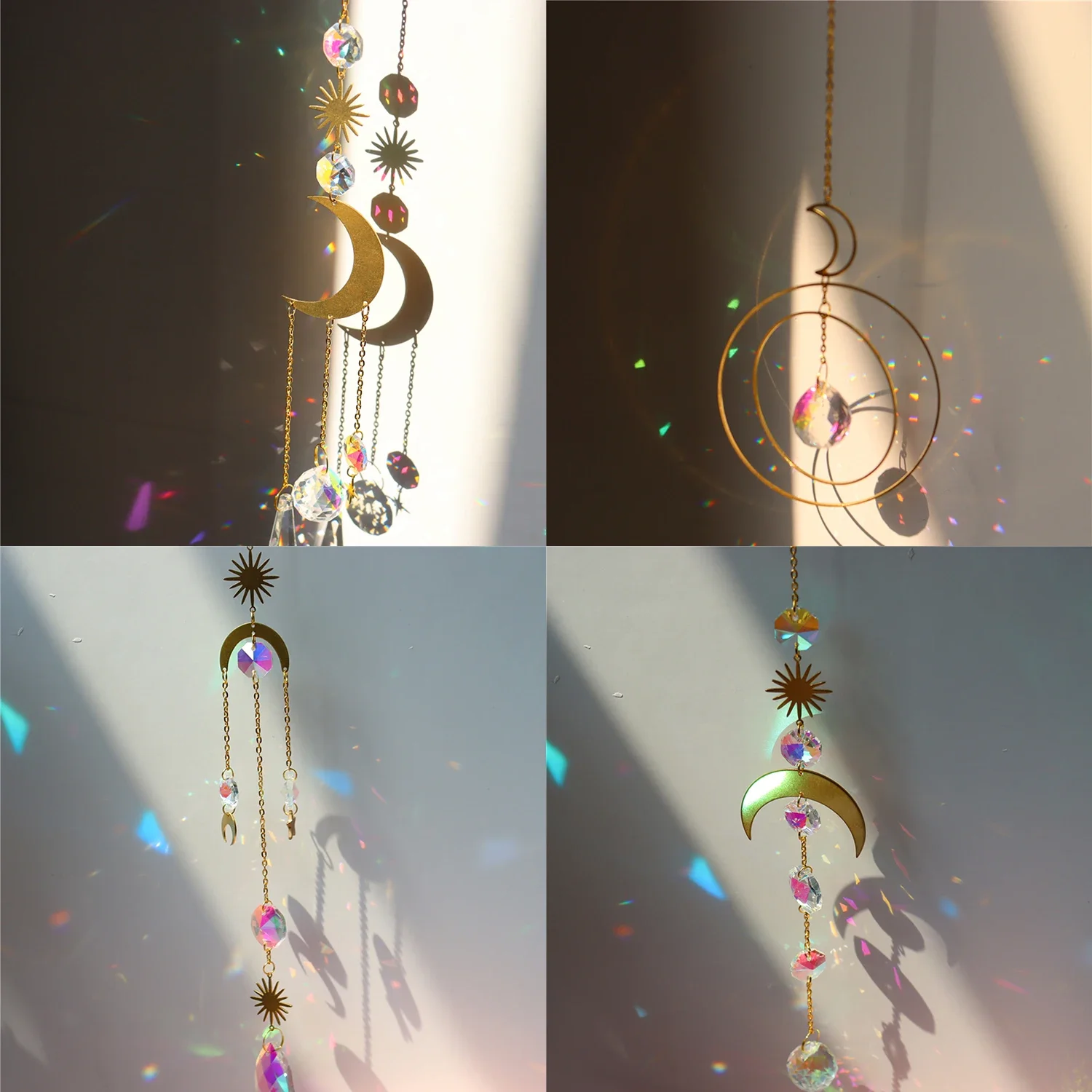 Crystal Rainbow Wind Chime Pendant Garden Patio Car Window Decor Moon Hanging Ornament Prism Suncatcher Windchime
