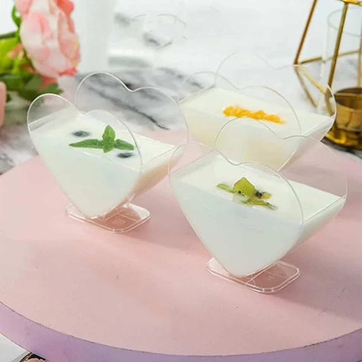 Plastic Dessert Cups 10pcs Heart-shaped Mousse Cup Pudding Cup Jelly Tiramisu Dessert