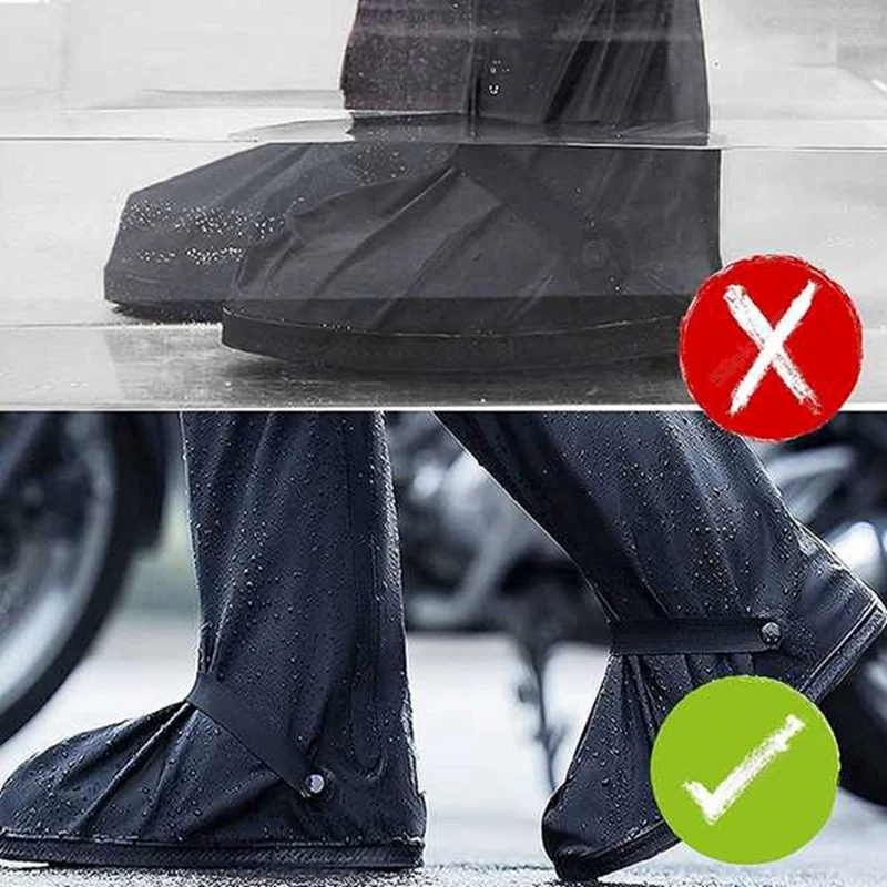 2 Pairs Waterproof Shoe Covers Black PVC With Reflective Sheets XXL Size Rain Gear, Snow And Rain Boot Covers