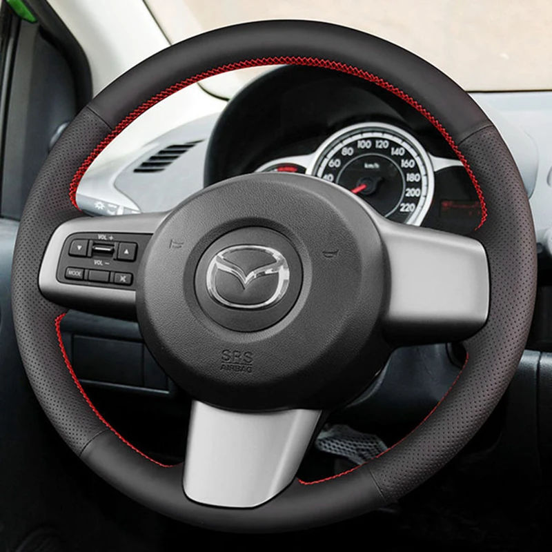 Mazda 2 2008-2014 용 자동차 핸들 커버 맞춤형 자동차 액세서리 인테리어 오리지널 스티어링 휠 브레이드 스티어링 랩