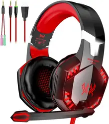 Enhanced Gaming Headphones with Noise - Cancelling Microphone and Memory Foam Ear Cups (Red)