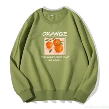 

2022 Spring Women Hoodies New Fruit Print Orange Sweatshirt Girl Street Fashion Pure Cotton Pullovers Long Sleeve Clothes