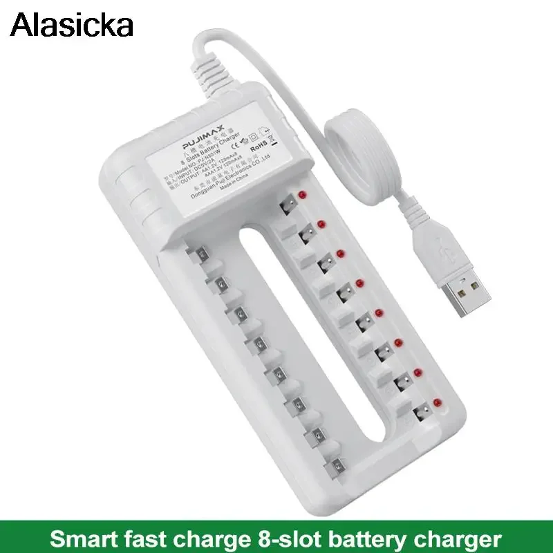 Caricabatteria intelligente 4 6 8 slot cavo ue per batterie ricaricabili AA/AAA Ni-Cd per fotocamera microfono telecomandata