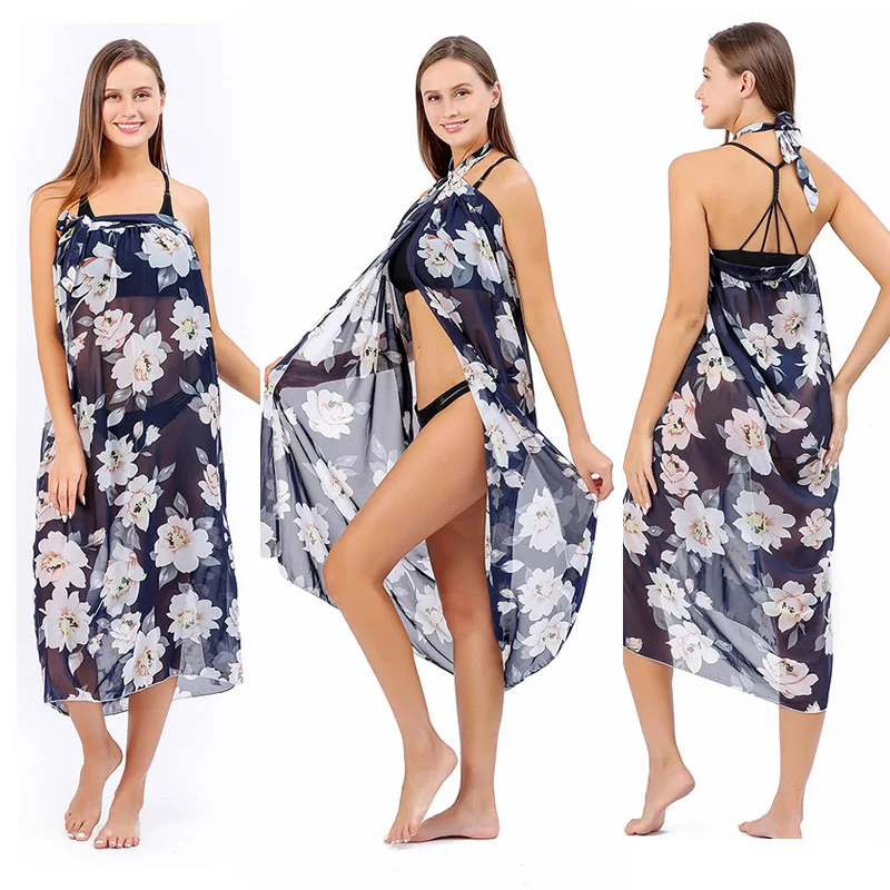 Women's Beach Bodycon Dress Cover Ups Swimsuit Halter Ties Swimming Sundress Beachwear Wear Pareo Crotch Tunic Bikini Wrap Scarf 2