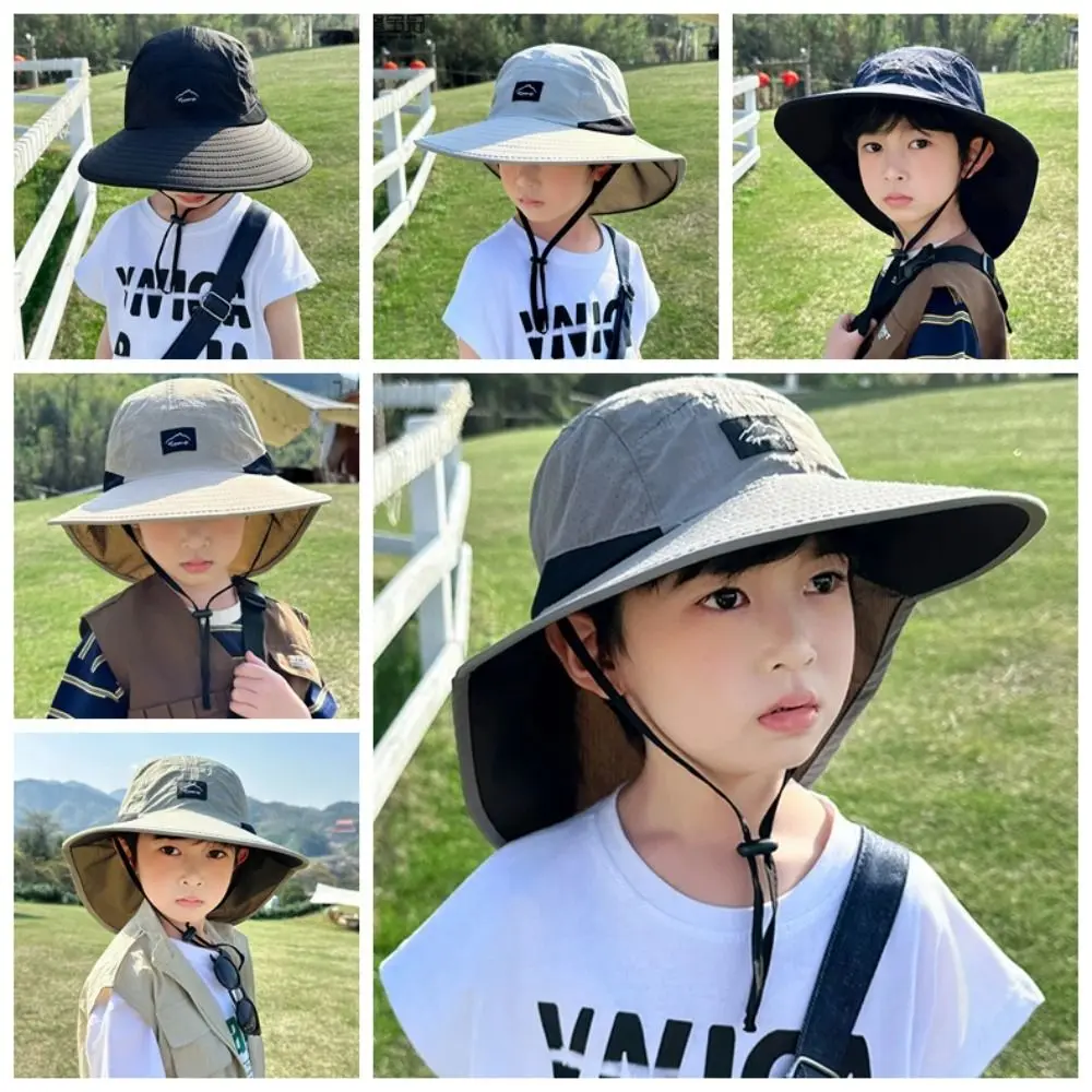 Big Brim Shawl Children's Summer Hat Neck Ear Cover Breathable Kids Sunscreen Hat Anti UV Bucket Cap Kids Beach Caps