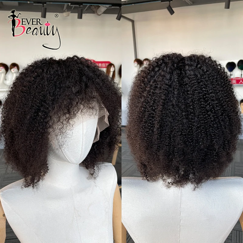 Mongolian Afro Kinky Curly Lace Front Human Hair Wigs With Bangs For Women 4B 4C Short Human Hair 13x6 Lace Frontal Bob Cut Wig