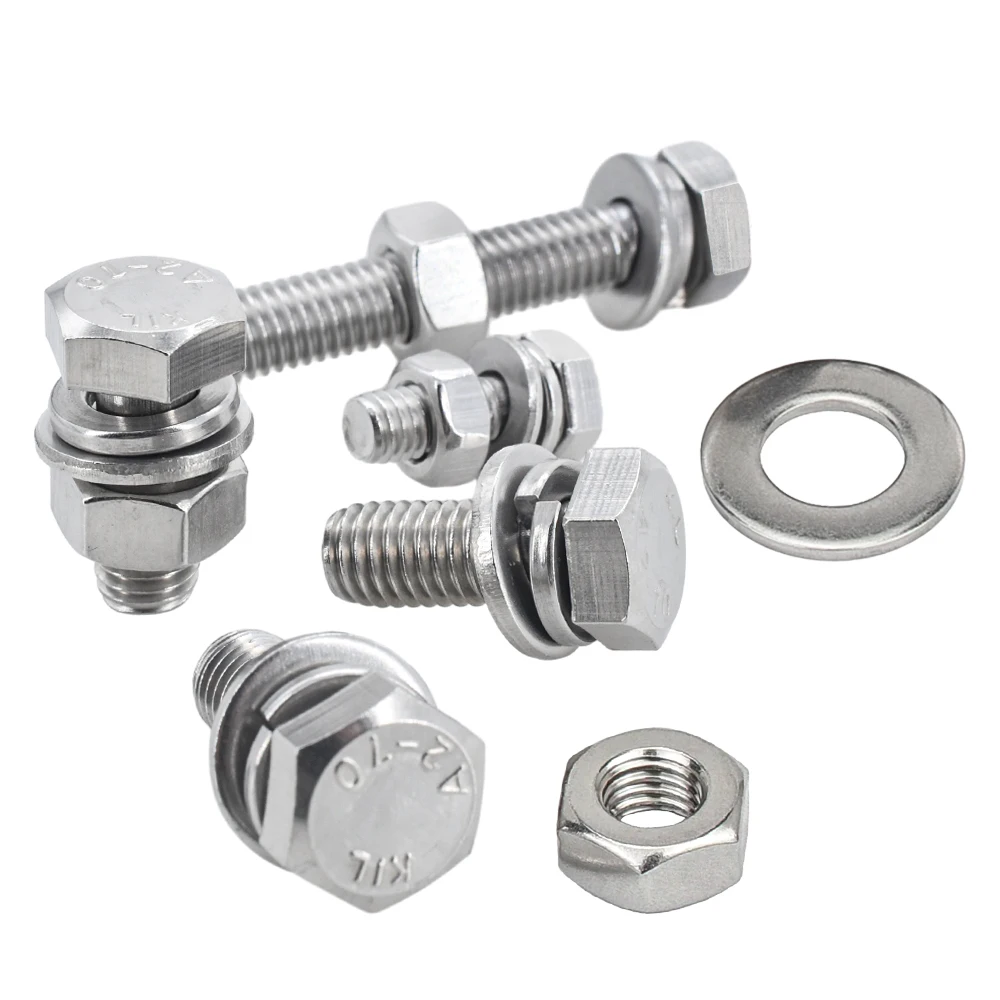 Swpeet 20Pcs 6 Sizes Silver M6 M8 M10 M12 M14 M16 304 Stainless Steel Hexagon Slotted Nuts
