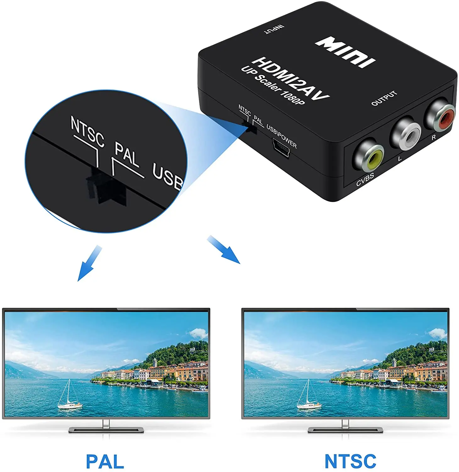 HDMI to RCA Converter AV/CVSB L/R Video Box HDMI2AV 1080P HDMI to AV Adapter For PC Laptop CRT TV Set Top Box Support NTSC PAL hdmi to av adapter,audio video converter adapter