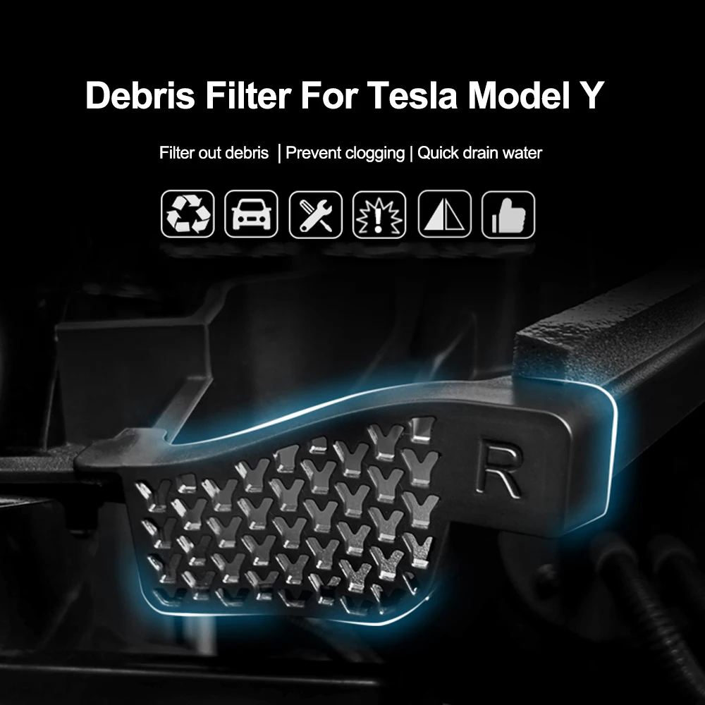 

4pcs Debris Filter for Tesla Model Y Front Trunk Water Guide Groove Filter Anti-Clogging Water Channel Filter Net Accessories