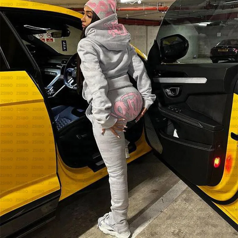 Creative Y2K Printed Hoodies Women Autumn Winter Harajuku Hooded Sweatshirt Men Gothic Hip Hop Oversized Jackets Streetwear Suit