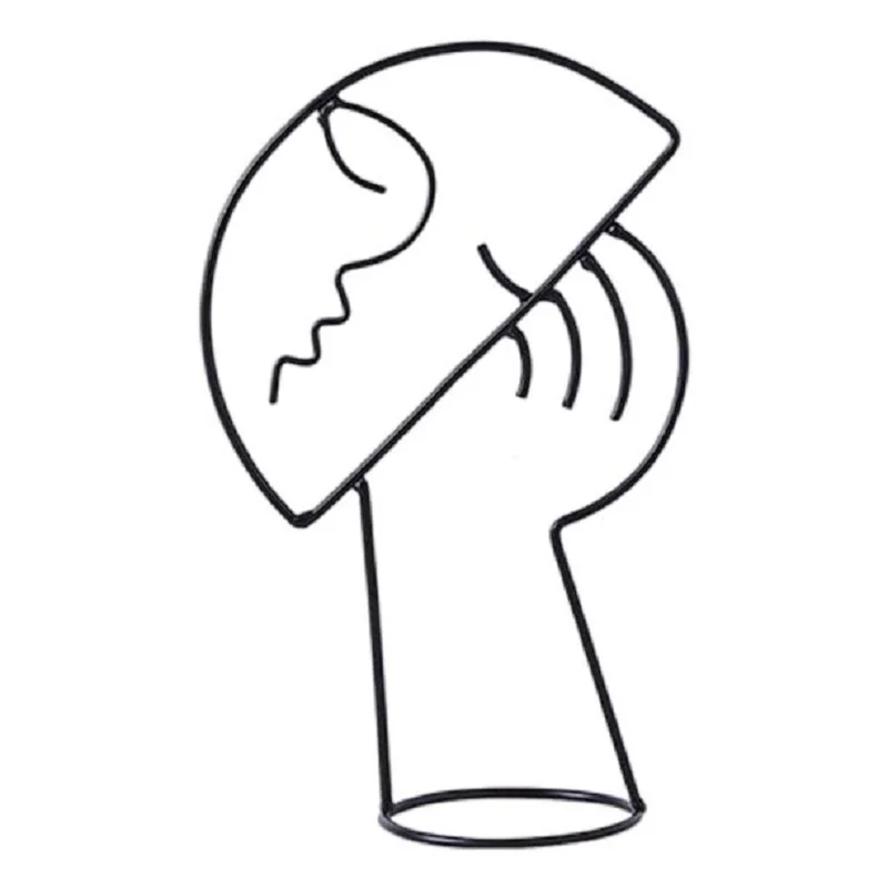 

Metal Abstract Outline LaCePr Sculpture Figure Minimalist Female Head Statue for Home Table