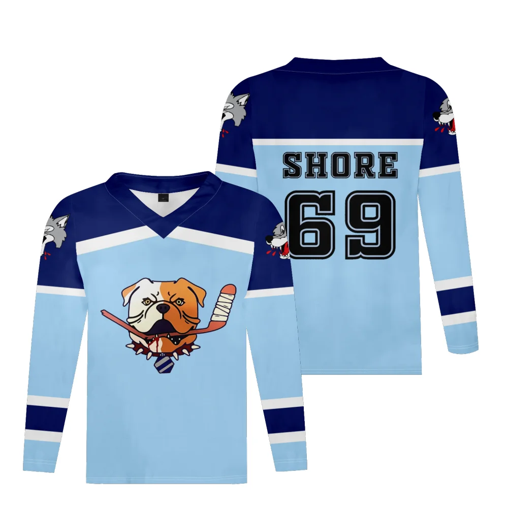 ShoresySudburyBlueberryBulldogsHockeyJerseyWolfLogoonSleeveV