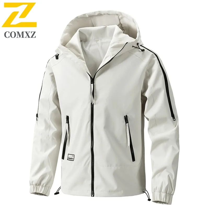 COMXZ Men Jacket Premium Hooded Hiking Travel Lightweight Motorcycle Jacket Casual Solid Color Design Travel Autumn New Clothing