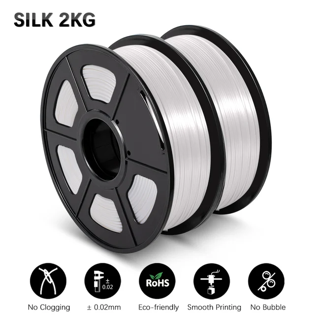 GOHIGH 2 Rolls PETG PLA SILK 3D Printing Filament 1.75MM Children Creative Model Material For 3D Pen & Printers SILK White 2kg