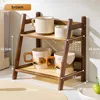 Countertop Organizer 2 Layer Coffee Cup Holder Multipurpose Bamboo Storage Shelf for Hotel Apartment Dressing Table Kitchen Home 5