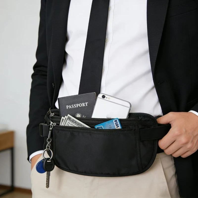 3-in-1 Invisible Nylon Waist Pack-Ultralight Sling Bag for Travel/School/Gym,Water-Resistant Hidden Pocket with Adjustable Strap