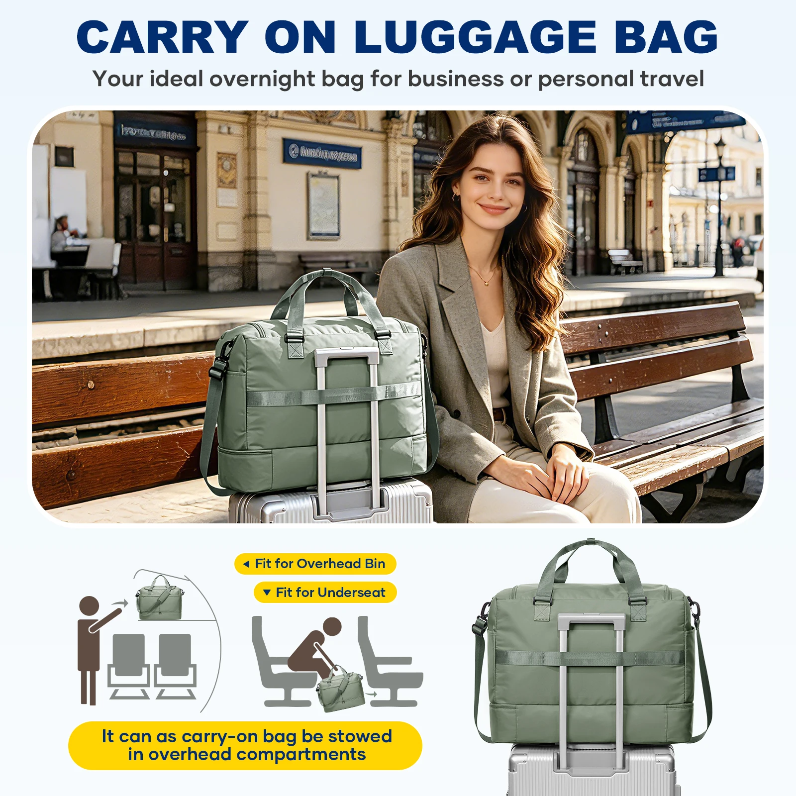 Borsa da Viaggio Grande, Borsa da Trasporto con Scomparto per Scarpe, Borse da Weekend per Donne, per Viaggi, Lavoro, Sport, Ospedale - immagine 6
