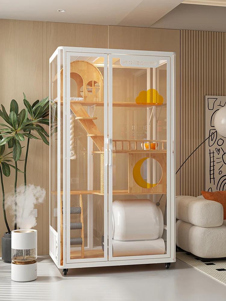 

Solid Wood Luxury Smart Cat Toilet Integrated Cat Cage Nest Large Space Panoramic View
