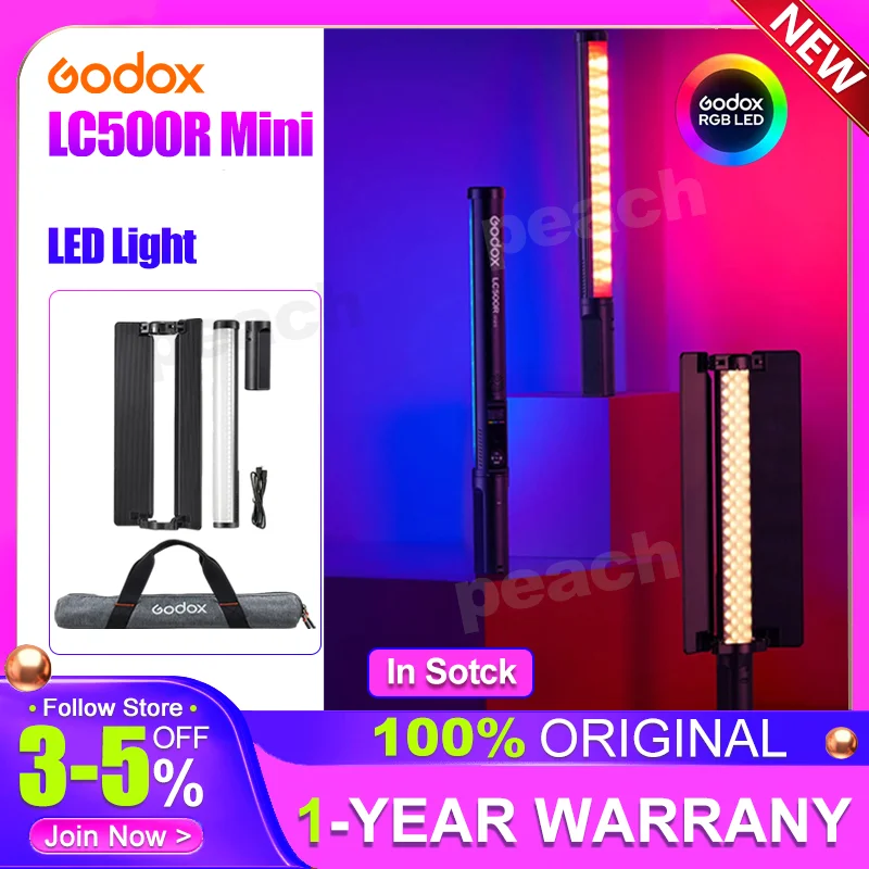 Godox 미니 핸들 RGB LED 조명, 야외 촬영용 3300K-5600K 스틱 조명, 2600mAh 배터리로 온도 조절 가능, LC500R