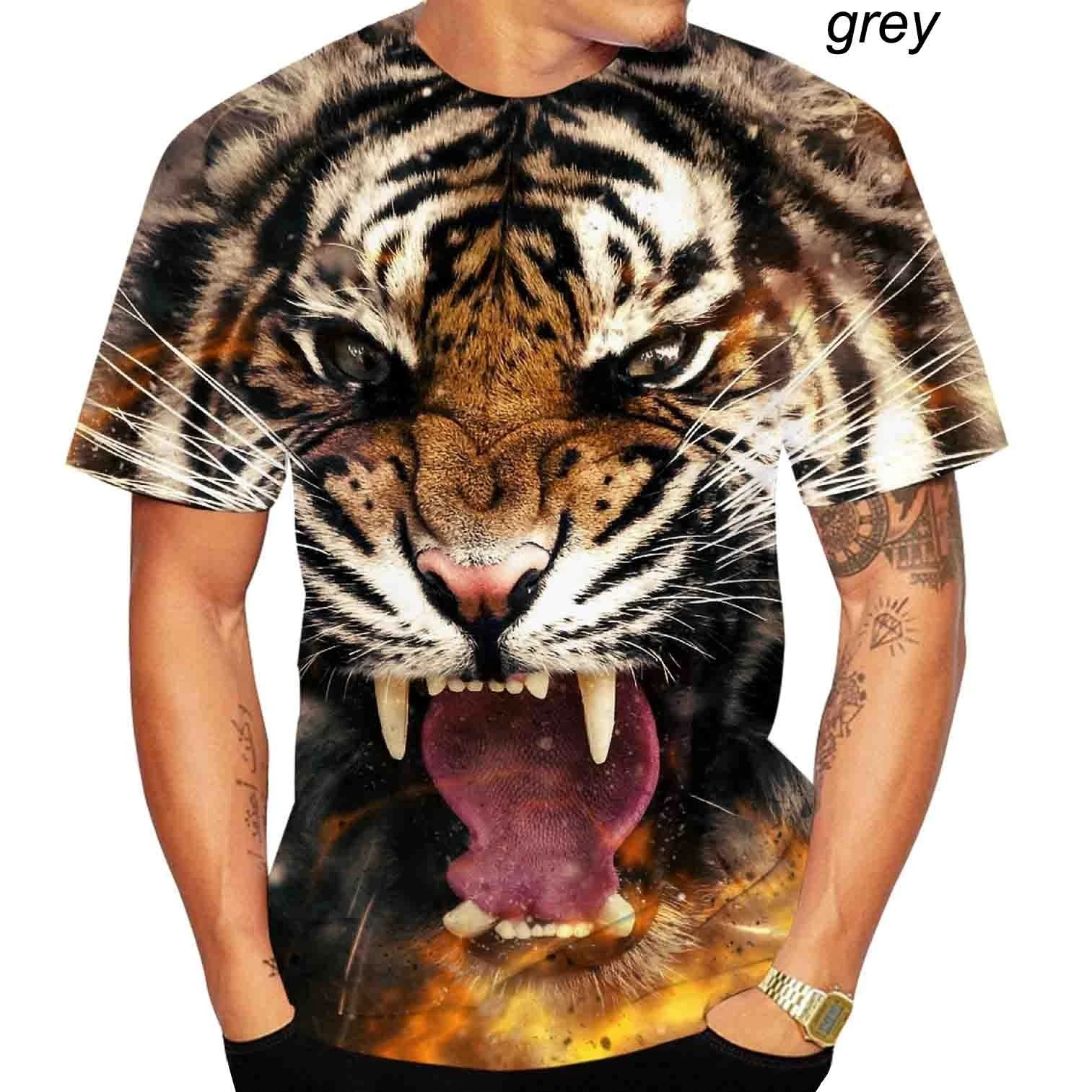 2022 New Fashion Summer 3D Print Fire Lion Fashion T Shirt for Men Short Sleeves Casual Round Neck T Shirt black tee shirt