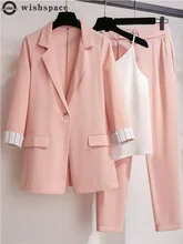

2022 spring new plus size Korean elegant women's suit female blazer leisure pants Tweed suit jacket three piece jacket pants set