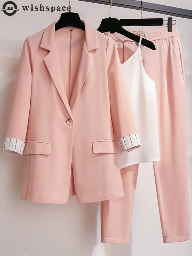 2025 spring new plus size Korean elegant women's suit female blazer leisure pants Tweed suit jacket two piece jacket pants set 1