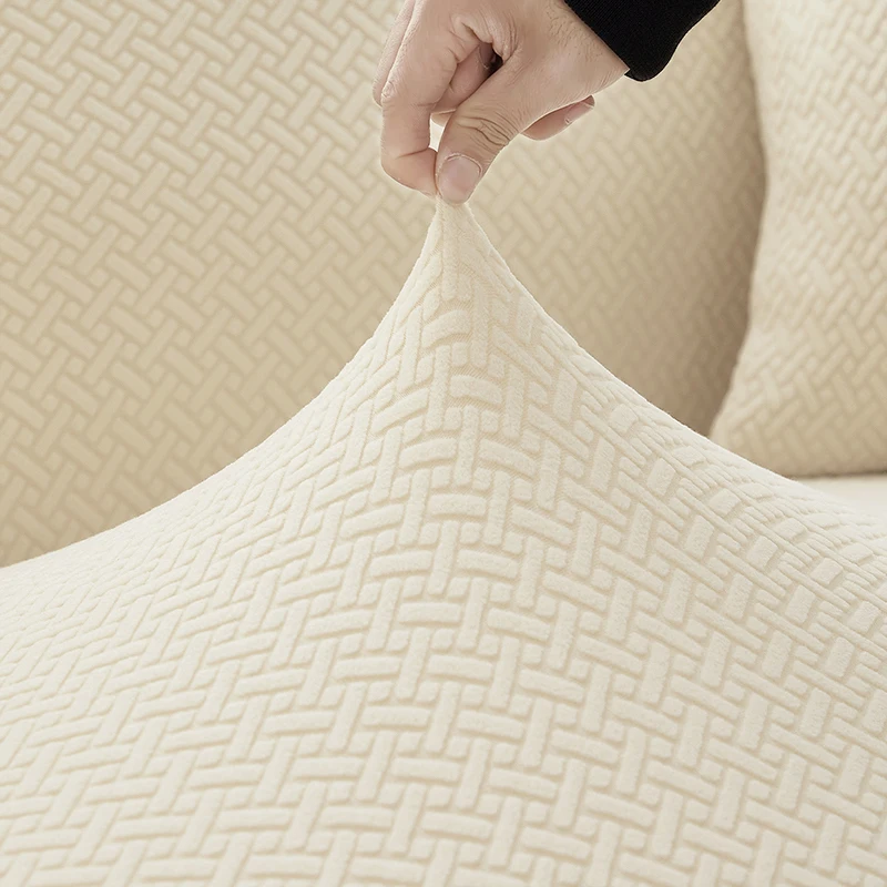 Jacquard Elastic Sofa Cover For Living Room Slipcovers Stretch Polar Fleece Armchair Protector L Shaped Sofa 1/2/3/4 Seater Home 3