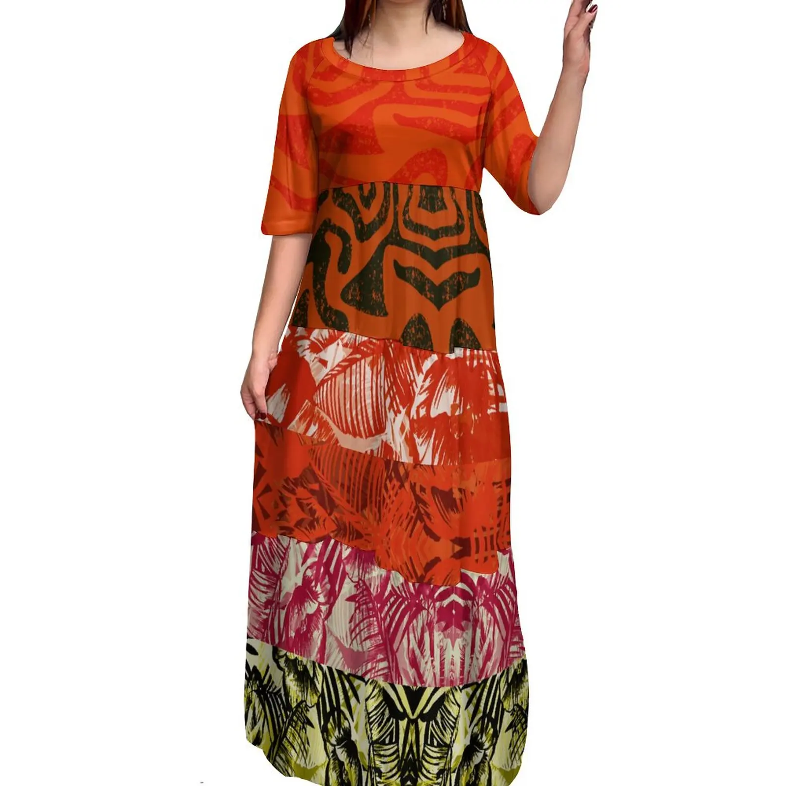 Plus Tie Back Shirred Waist Tribal Dress