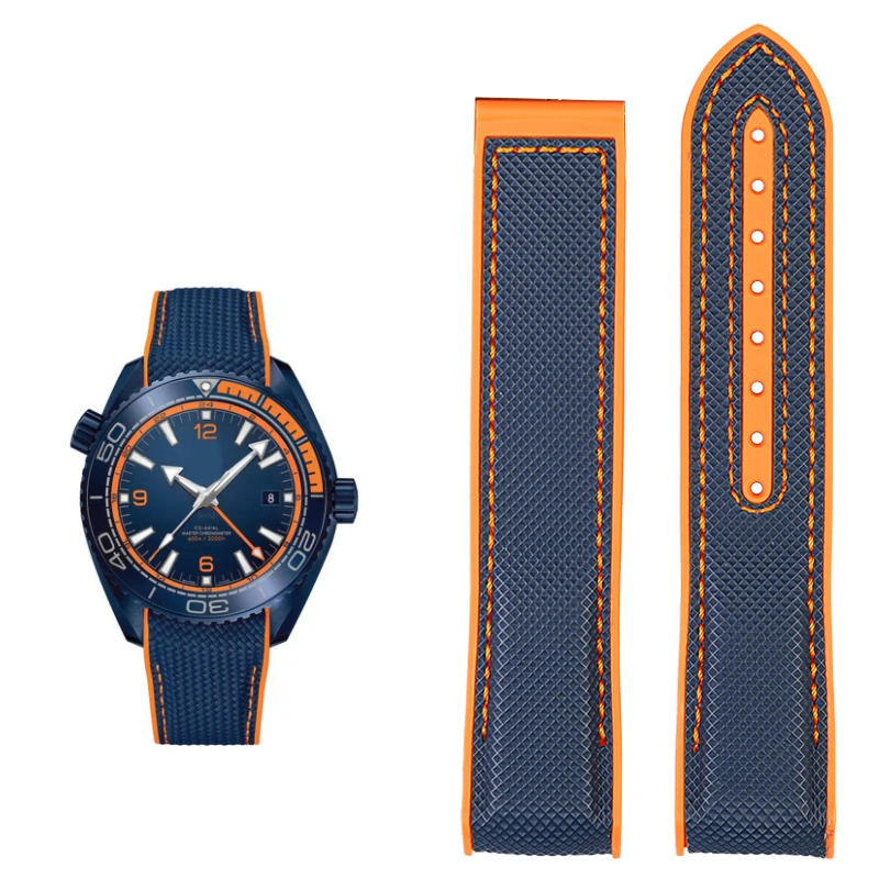 Curved End Fabric and Rubber Strap for Men's Watch, 20mm-22mm