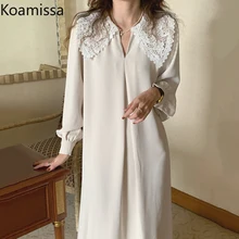 

Koamissa Chiffon Women Elegant Loose Maxi Dress Solid Peter Pan Collar Chic Korean Dresses Fashion Lady All Match Ropa Mujer